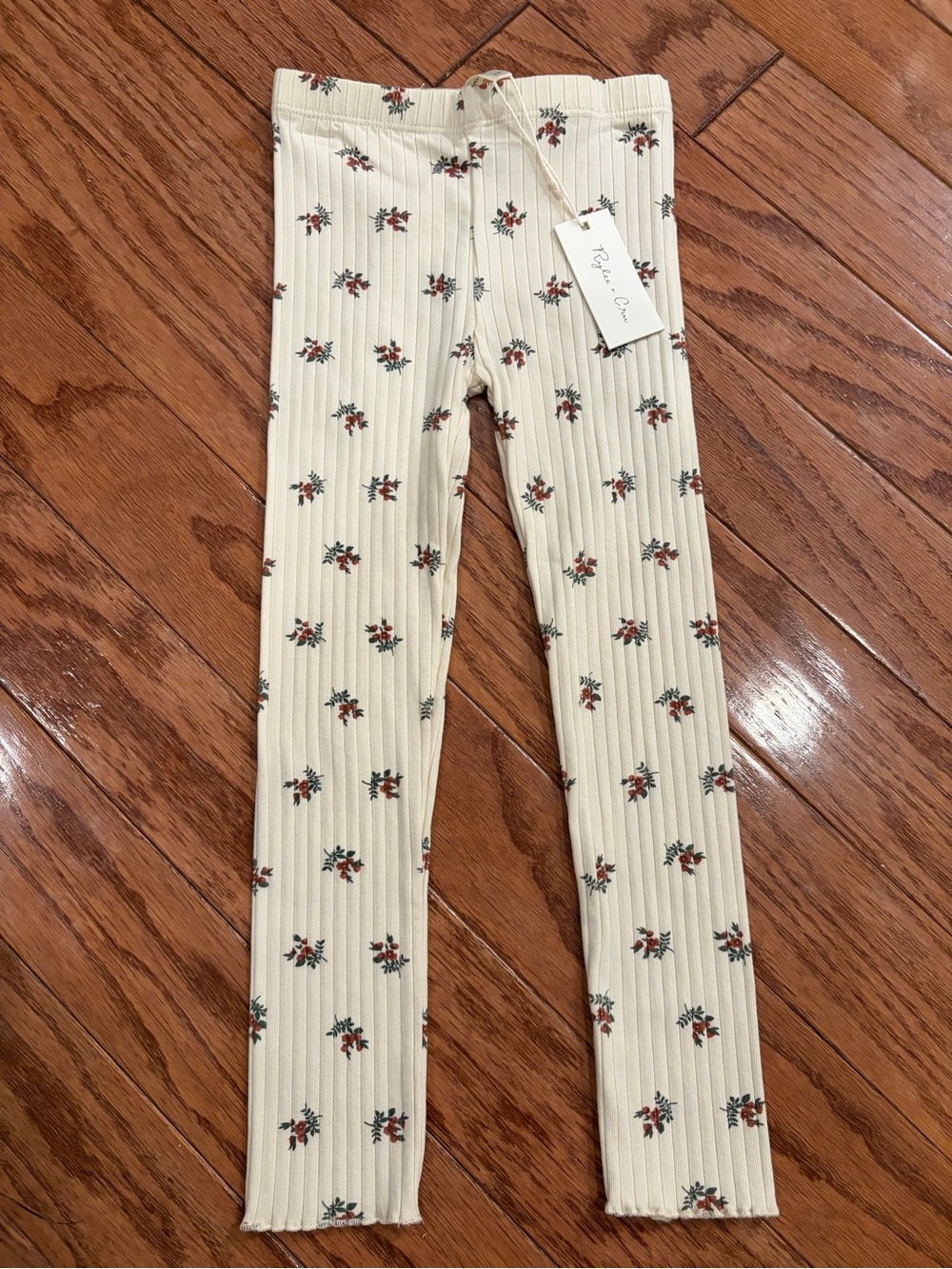 Rylee + Cru Cream Ribbed Floral Kids Leggings